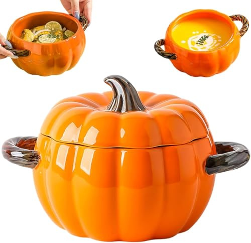 Cocotte Di Zucca Con Pomello 0.4/0.8/1.7L,Forno Olandese In Ghisa,Pentola A Forma Di Zuccaciotola Per Zucca Con Coperchio,Zucca Forma Pentola Smaltata,Halloween Ringraziamento Decor Pot A,Medium