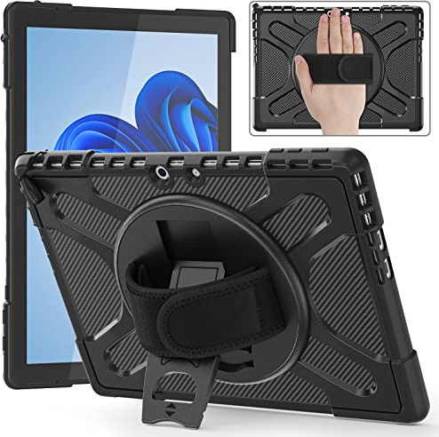 Zenrich Case for Microsoft Surface Pro 13 inch 12th 2026 / Pro 11/10/9 | Rugged Protective Case with Rotating Kickstand Hand Strap and Pen Holder, Compatible with Type Cover Keyboard-Black