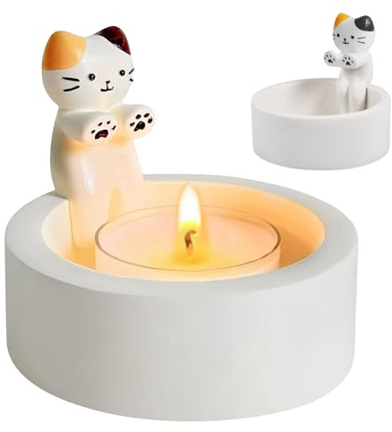 Katzen Kerzenhalter, Katzen Teelichthalter Cat Candle Holder | Katze Geschenke für Katzenliebhaber, Cartoon Kerze Katze Süße Deko Pfoten Wärmen
