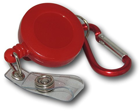 EPOSGEAR Retractable Reel Recoil Pull Key Ring Chain Cord Carabiner Belt Clip Ski Pass ID Card Badge Holder (5 Pack, Red - ID Clip)