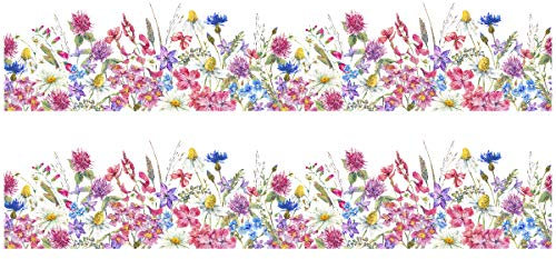 Wandkings Bordüre - Wähle ein Motiv - Aquarell Blumen - 2x selbstklebende Wandbordüren je 100 cm - Gesamtlänge: 200 cm - Höhe: 20 cm