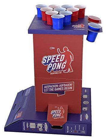Speedpong Set completo – Beer Pong 2 Go con 12 coppe rosse e blu, colonna giocattolo e palline da birra