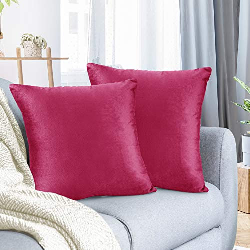 Nestl Throw Euro Pillow Covers, Cozy Velvet Dekorative Pillow Covers 26 x 26 Inches, Soft Solid Couch Pillow Case for Sofa Bed and Car, Set of 2 - Hot Pink