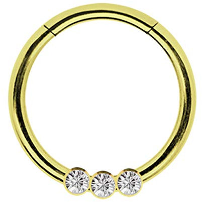 Modern Nature Piercingschmuck Piercing Smooth Segment Ring Clicker Stahl Gold mit 3 Steinen in 1,2 x 10 mm