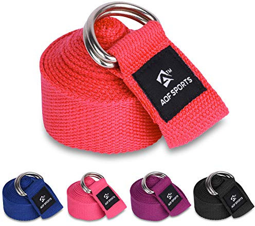 AQF Yoga Gurt 1,8m/2,4m/3m,Yogagurt mit D Schnalle 100% Baumwolle trainingsbänder Yoga Band für Beine und Körper Stretching Fitness (3M, Rot)