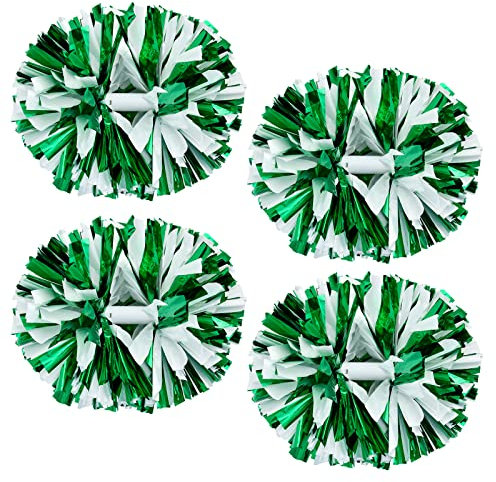 Cheerleader-Pompons für Cheerleader-Kostüm, Grün, Weiß, 2 Paar Cheerleader-Pompons für Jungen, Mädchen, Schule, Sport, Spiele, Teamgeist, jubeln, tanzen, 4 Stück