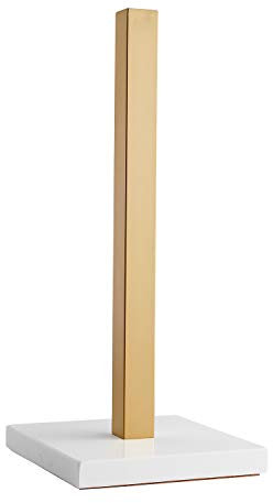 LUTAVOY Paper Towel Holders Kitchen Standing Paper Towel Roll Holders with Marble Base Copper Plated(KZ20 Gold&White)