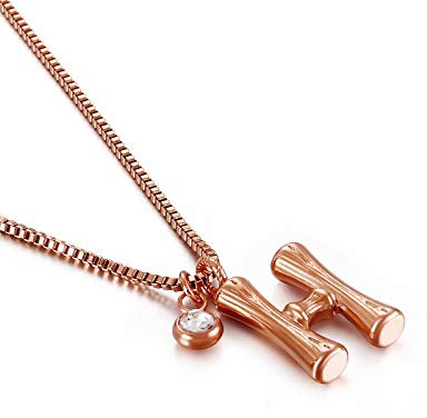 HIJONES Women's Stainless Steel Initial Necklace Alphabet Pendant Charm with Cubic Zirconia Rose Gold Letter H