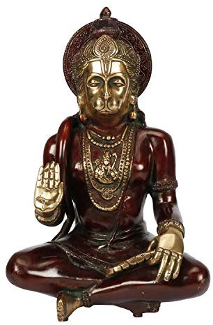 Kartique Bhagwan Hanuman aus Messing, sitzend mit Jaap Mala Murti für Zuhause, Puja-Idol, Segen, Bajrangbali-Statue für Pooja, Geschenk, Wohnzimmer, Mandir-Dekor, Gold- und Bronzefarbe, Höhe 27 cm