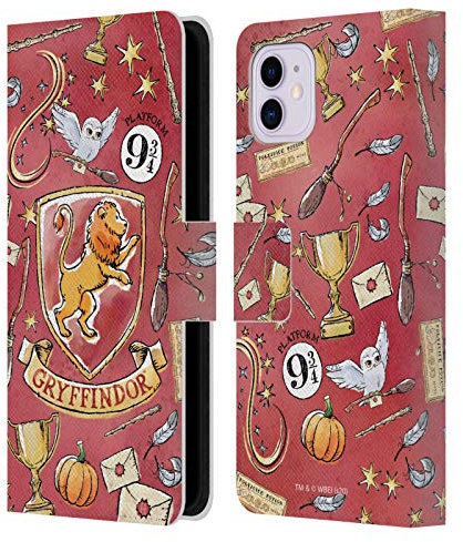 Head Case Designs Officially Licensed Harry Potter Gryffindor Pattern Deathly Hallows XIII Leather Wallet Case Compatible With Apple iPhone 11
