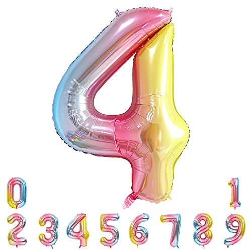 Unisun Number Balloons, 40inch Large Rainbow Number 4 Foil Mylar Helium Balloons for Birthday Party Celebration Decoration