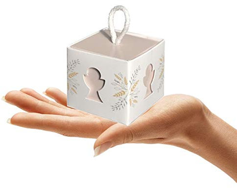 Regalami. Shop, Lot de 10 boîtes à dragées pour première communion, 50 x 50 x 50 mm