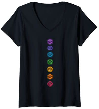Womens Chakra, buddhism, swirl, rainbow, yoga, symbol, spirituality V-Neck T-Shirt