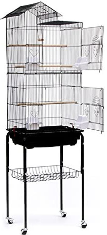 HUOLE Vogelkäfig Wellensittichkäfig Nymphensittiche Fink-Papageien-Käfig mit Vogeltreppe,Vogelkäfig Wellensittich Kanarien Käfig mit Ständer (46 * 35,5 * 158,5 cm)
