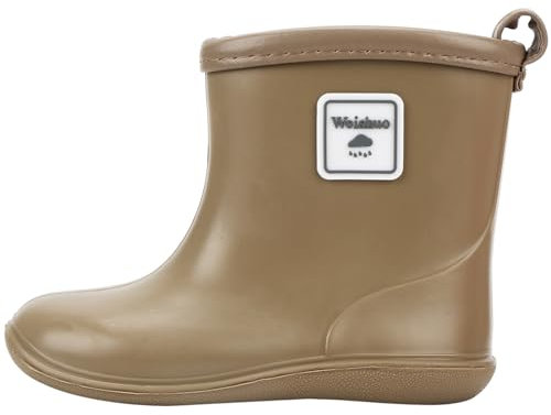 Weishuo Stivaletti Pioggia Bambino Scarpe da Pioggia Antiscivolo Impermeabili Stivali di Gomma per Bambini da 1 a 8 anni, Taglia del Produttore 13, 20 EU, Cammello