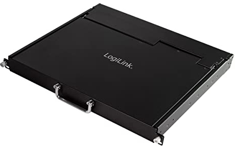 LogiLink LC0005GE - LCD-KVM-Konsole mit 8-Port KVM-Switch, VGA, USB-A, PS/2, geringe Einbautiefe, QWERTZ (deutsches Tatstaurlayout)