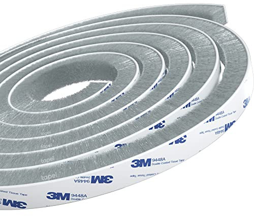 Tapel Selbstklebend Bürstendichtung Dichtungsstreifen Mit 3M 9448 Klebstoff - Superstarke Versiegelung Zugluftstopper Dichtungsbürste für Fenster, Schiebetüren und Garderobe - 5m(L) x 9mm(W) x 5mm(T)