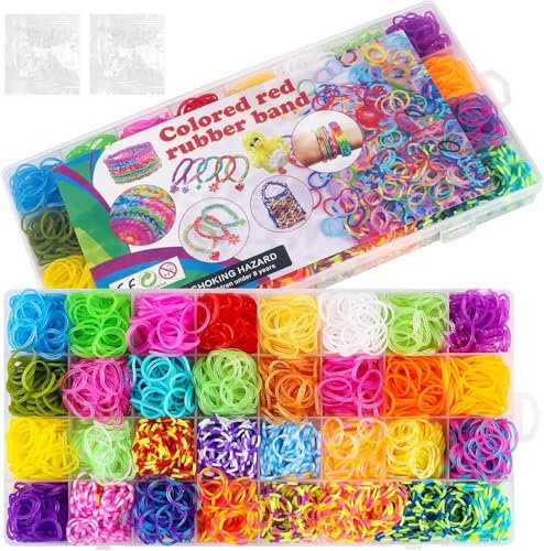 Loom Bänder Set 1500+ Bunte Gummibänder in 24 Farben, Twist Bands, Charms, Perlen, Haken, S-Clip für DIY-Armbänder zur Herstellung von Handgefertigten Armbändern, Freundschaftsarmband-Kit