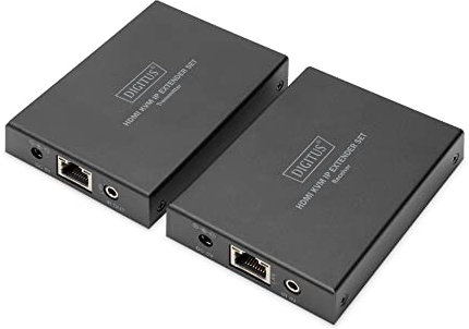 DIGITUS HDMI KVM Extender Set - Sender & Empfänger - über IP - bis 150 m Reichweite - Full HD 1080p - HDMI 1.4 - USB 1.1 - HDCP 1.4 - Anschlus von Maus & Tastatur - Patchkabel ab CAT 5e