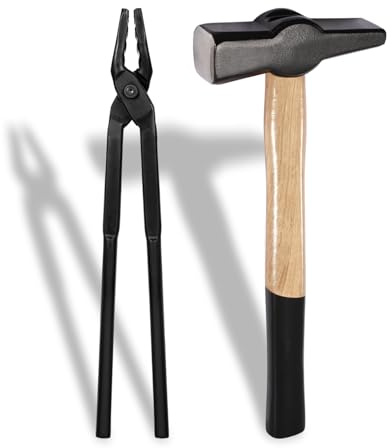 Blacksmith Forging Tools Kit Wolf Jaw Tongs - 15 length and Blacksmith Hammer For Anvil Blacksmithing Forging Hammer Forge Tools For Making Knife, Forged Tongs