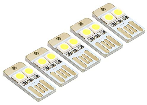 PATIKIL 6000-6500K Mini USB LED Light, 5 Pack 0.3W Portable Night Light Slim Lamp Module for Camping Laptop Keyboard, Clear White Light