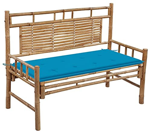Mogou Gartenbank mit Auflage, Terrassenmöbel, Wetterfeste Bank, Garten Banken, Deko Bank,Outdoor Bank, Gartenmöbel, Parkbank, Friesenbank, 120 cm Bambus