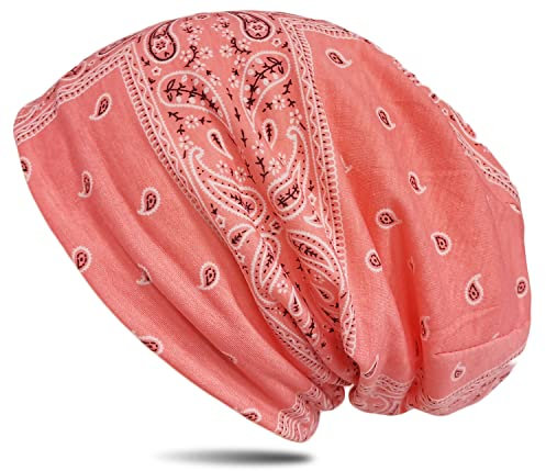 WANSSY® Damen Herren Unisex Uni Farbe Beanie mit Färbemuster Federmuster Fashion Einheitshröße Kopfbedeckung (Lachs)