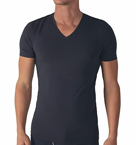 Liabel ® 3 Magliette Intime Uomo Cotone Caldo Termico Scollo a V e Girocollo Pacco da 3 T Shirt Manica Corta Cotone Caldo (3 Scollo V Blu, 3XL)