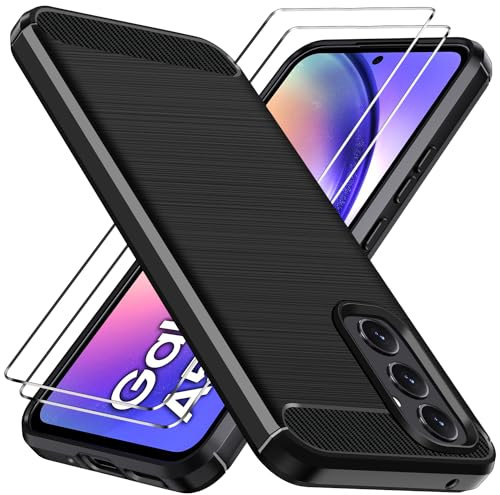 ivoler Hülle für Samsung Galaxy A54 5G mit 2 Stück Panzer Schutz Glas, Militärischer Stoßfest Handyhülle, Dünne Weiche TPU Silikon Kratzfest Schutzhülle Anti-Fingerabdruck Case, Schwarz