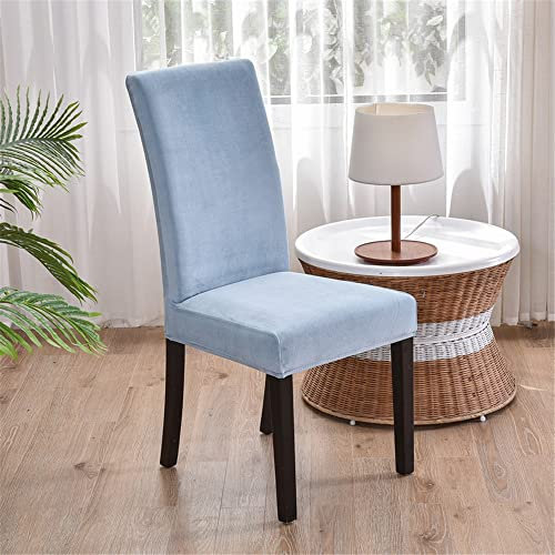 Morbuy Einfarbig Stuhlhussen Set Stretch Stuhlbezug für Esszimmerstühle, Samt Velvet Waschbarer Stuhlhussen Schwingstühle Stuhlüberzug für Haus Hotel Hochzeit Partys (4er Set,Hellblau)