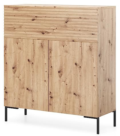 Selsey Kommode Schrank Aufbewahrungsschrank 92 cm 3 Türen 5 Fächer Eiche Schwarze Beine Lammelo