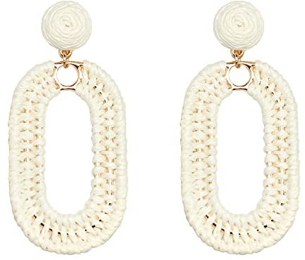 SELFWIMG Ovale Bast-Ohrringe für Frauen – Boho-gewebte Rattan-Ohrringe für Sommer, Strand – tropische Urlaubsohrringe, Rattan, Kein Edelstein