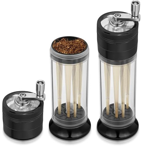 Molinillo de especias 3 en 1 con manivela de mano, rodillo triturador, relleno de brotes de flores, almacenamiento de molienda con tapa magnética