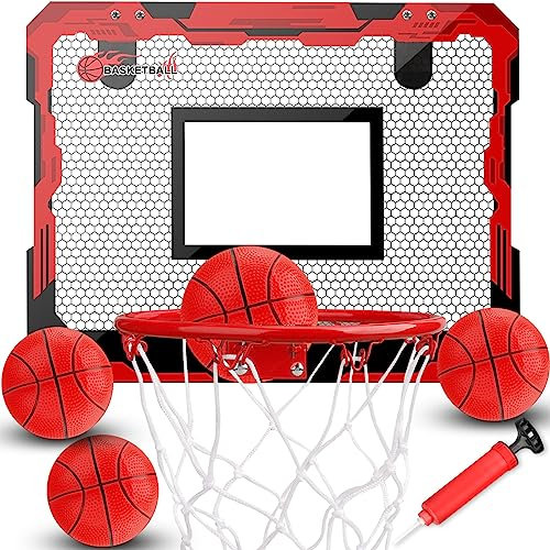 Mini canestro da basket per interni ed esterni, montaggio a parete, con 4 palline sopra la porta, per bambini e adulti, per camera da letto, ufficio, piscina, pallacanestro, regalo di compleanno,