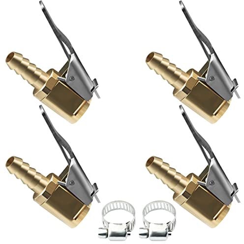 URAQT Autoventil Hebelstecker Air Chuck, 4 Stück 8mm Messing 1/4 NPT Reifenfüllnippel Ventilaufsatz Momentstecker Hebelstecker Reifen Ventil Luftpumpe Clip für alle Reifenventile mit Ventilgewinde