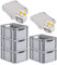 PROREGAL SuperSparSet 5x Eurobox NextGen Grip mit Scharnierdeckel und gelben Schiebeschnappverschlüssen, HxBxT 22x30x40cm, 20 L, Grau, Griffe offen, Eurobehälter, Transportbox