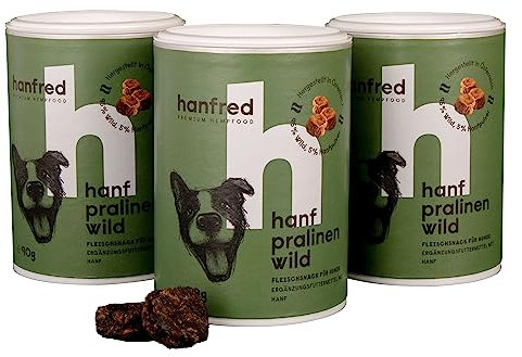 Hanf Pralinen Wild, Hundesnack in Pralinenform, Getreidefrei, bessere Konzentration, Naturprodukt aus Österreich, (3 x 90g)