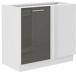 Kuechen-preisbombe Lara Eckunterschrank 105 cm Grau Glanz + Weiß matt Küchenzeile Küchenblock Küche