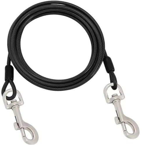 10ft (3m) Dog Tie Out Cable Dog Leads Pet Tie Out CableTie Out Cable for Dogs Outdoor Camping Picnic Strong Pet Safety Rope (Black)