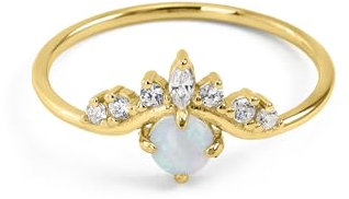 UNIQA JEWELS Damenring aus 925er Sterlingsilber, 14 K vergoldet, mit kubischem Zirkonia und Opalstein, Versprechen Ring Liebe Ringe Verlobung Jahrestag Schmuck Geschenk, 49, 14 Karat Gold, Opal