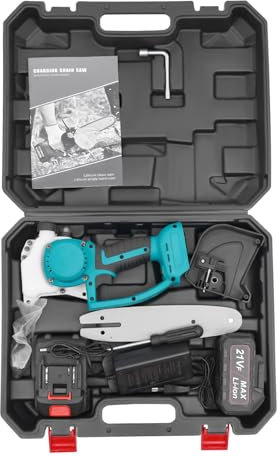 Mini motosega a batteria Motosega elettrica con motore brushless da 8 pollici con 2 batterie e caricabatterie, Motosega elettrica a una mano per troncarami da giardino