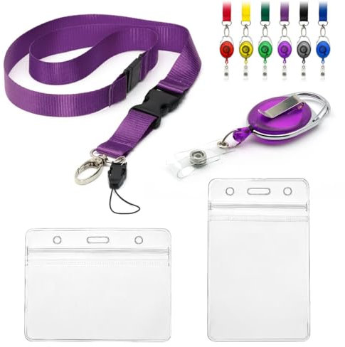 Cordino con porta carte, set da 4 pezzi, include 1 cordino staccabile di sicurezza, 1 clip retrattile per bobina Yo Yo, 2 badge identificativi trasparenti impermeabili su