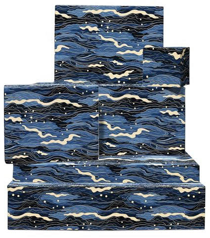Geschenkpapier Blau – 6 Bögen Geschenkpapier Mit Anhängern – Meereswellen – Geburtstagspapier Für Männer Und Frauen – Mit Aufklebern – Von Central 23
