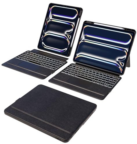 Doohoeek Case with Keyboard for iPad Pro 13-inch (M4) 2024, 13 iPad Pro 2024 (M4) UK Layout Magnetic Detachable Keyboard with Soft Silicone Protective Case, Multi-Touch Trackpad, 7 Color backlight