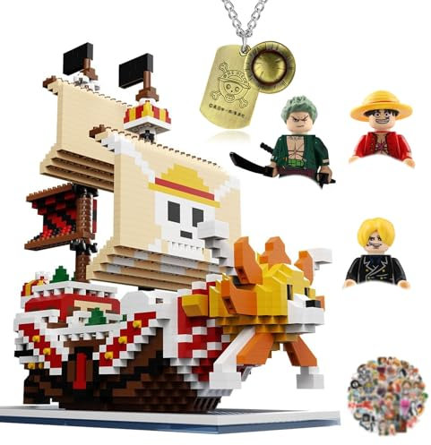 TFYU Sombrero de paja Luffy Kit de bloques de construcción One P. Barco pirata Zoro Sanji Figuras Bloque de construcción Anime Cartoon Nano Building Block Set 1694 piezas