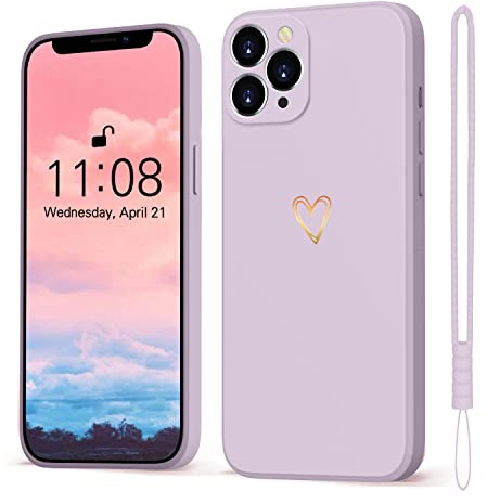 Mitetabo für iPhone 11 Pro Hülle Gold Liebesherz Silikon Lila | Handyhülle für iPhone 11 Pro Mädchen Case Weich Slim Stoßfest Kratzfeste Süßes Gold Love Schutzhülle 5.8