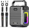 HUABAO Karaoke Machine, Bluetooth Speaker with 2 Wireless Microphones, Portable PA System with Lights & Treble/Bass Adjustment, 6600mAh High-Capacity Rechargeable Battery, for Party, Speech, Events