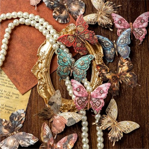 Scrapbooking Stickers Scrapbook Papier Pack Butterfly&Flowers Scrapbook Zubehör 120pcs Vintage Blumen Sticker Aesthetic Deko Albumhandwerk Kalender(Butterfly Flowers)