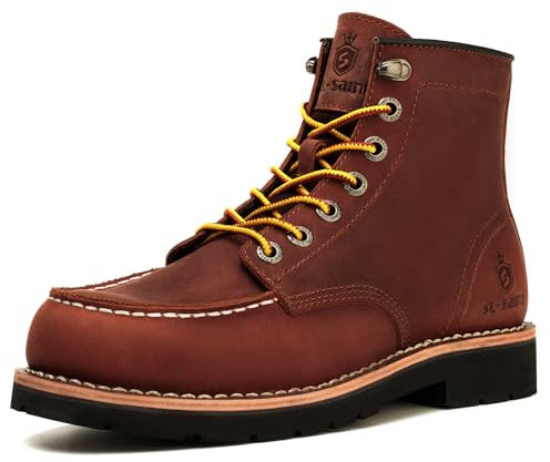 SL-Saint Herren Arbeitsstiefel Weiche Moc Toe Klassische Knöchel Mode Casual 6‘’ Keilsohle Schuhe (Braun Absätze, Erwachsene, Herren, 45.5, Numerisch, EU Schuhgrößensystem, Breit)