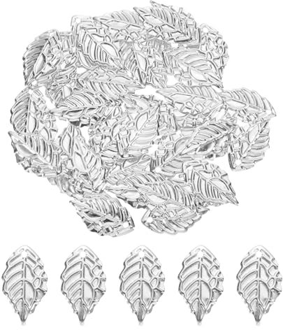 QUARKZMAN 50Stk Anhänger Blatt Legierung durchbohrt Baum Blatt Metall Baum Blätter für Herstellen Selbermachen Ohrring Halskette Haarnadel Kleidung Basteln (Silber 1.7 x 1cm)